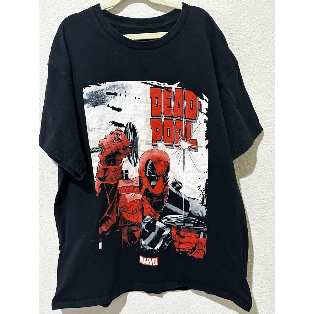 Marvel Deadpool Graphic T-Shirt Black Men's Large L 100% Cotton Comic Tee